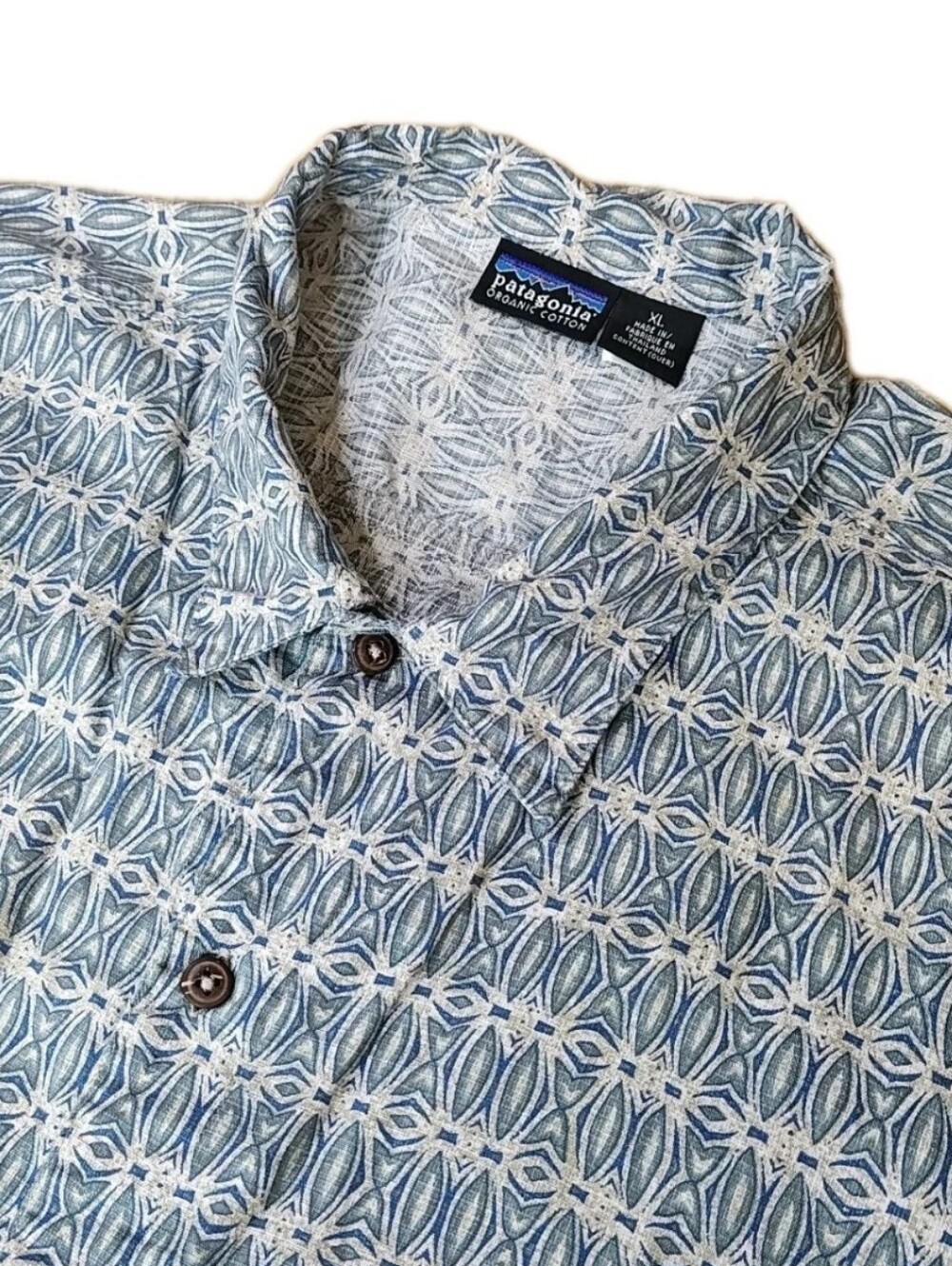 Vtg 90s Patagonia Geometric Camp A/C Shirt Sz XL Blue Breathable Resort Button